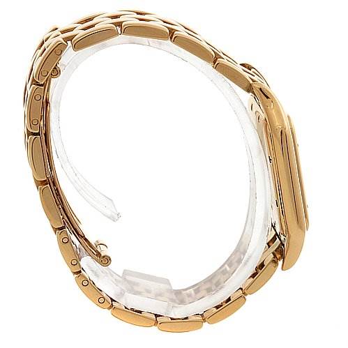 The image shows a side view of a Cartier Panthere Yellow Gold Silver Dial Yellow Gold Silver Dial watch highlighting its bracelet and case structure.