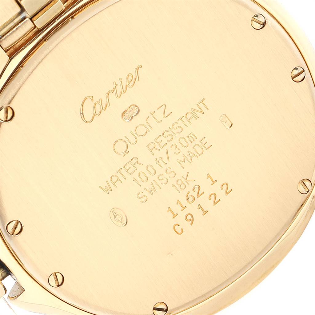 The image shows the back of a Panthere model by Cartier, highlighting its engravings and screws.