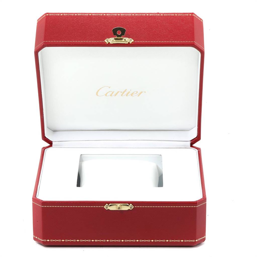 The image shows an open red Cartier watch box for the Panthere model, displaying its interior.