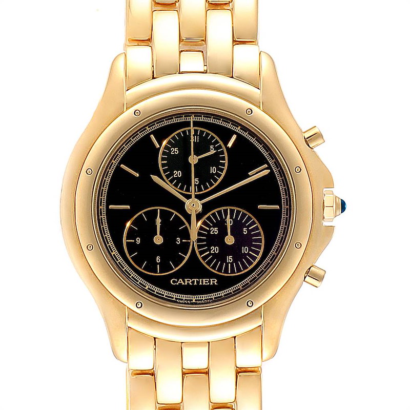 Cartier Cougar Chronograph Yellow Gold Black Dial Unisex Watch 1162 SwissWatchExpo