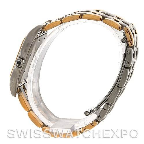 The image shows the side view of a Cartier Panthere Steel and Gold (two tone) Silver Dial Steel and Gold (two tone) Silver Dial watch, highlighting its metal bracelet and clasp.