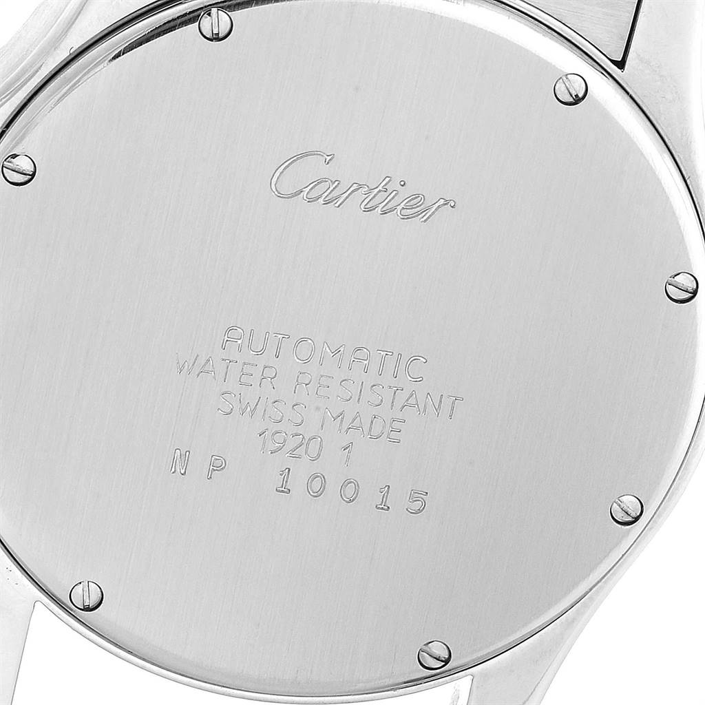 This image shows the back case of a Cartier Panthere W35002F5 Men's Stainless Steel White Dial W35002F5 Men's Stainless Steel White Dial watch, highlighting branding and technical details.