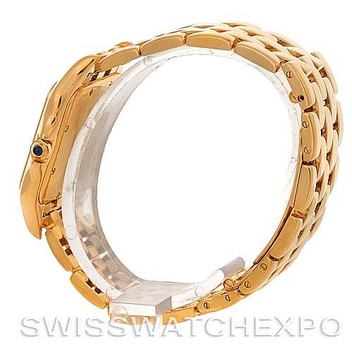 The image shows a side view of the gold bracelet of the Cartier Panthere Yellow Gold Silver Dial Yellow Gold Silver Dial watch, emphasizing its links and clasp.
