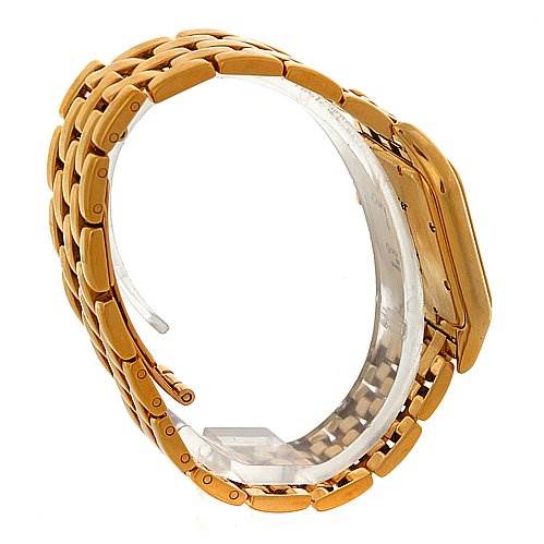 This image shows a side view of the Panthère de Cartier watch, highlighting its gold bracelet and case.