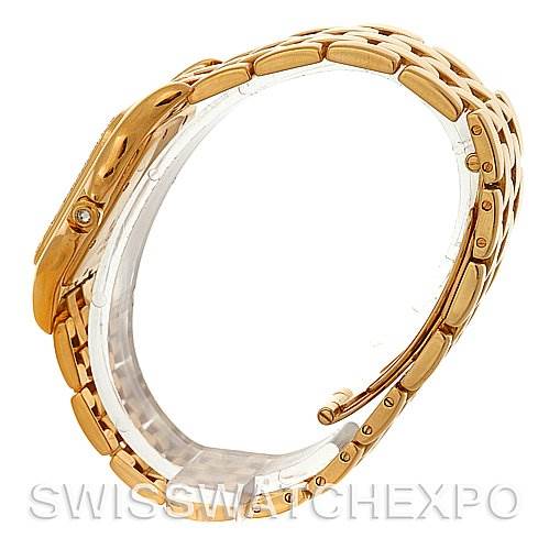 The image shows a side view of the bracelet and clasp of the Cartier Panthere W25014B9 Yellow Gold Silver Dial W25014B9 Yellow Gold Silver Dial watch in gold.