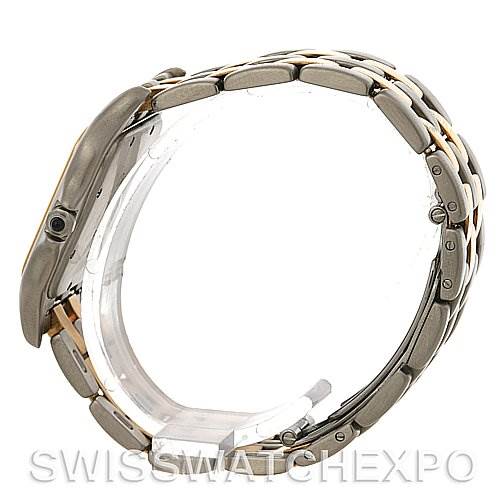 This image shows a side view of a Cartier Panthere Steel and Gold (two tone) Silver Dial Steel and Gold (two tone) Silver Dial watch, highlighting its metal bracelet and profile.