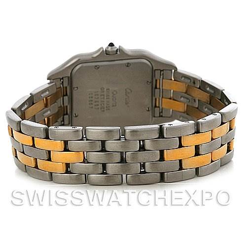 The image shows the back view of the Cartier Panthere Steel and Gold (two tone) Silver Dial Steel and Gold (two tone) Silver Dial watch, highlighting the bracelet and case back.