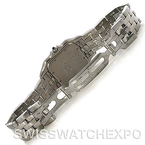 The image shows the back view of the Cartier Panthère watch, including its case back, bracelet, and clasp.