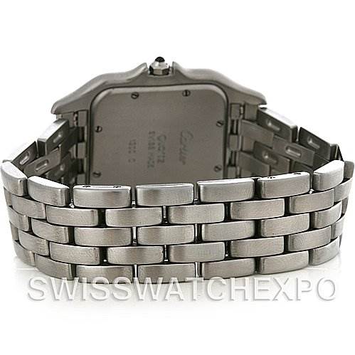 The image shows the back view and bracelet of a Panthere model watch by Cartier.