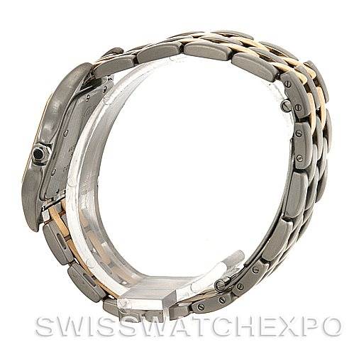 The image shows a side view of the bracelet and case back of a Cartier Panthere W25028B6 Men's Steel and Gold (two tone) Silver Dial W25028B6 Men's Steel and Gold (two tone) Silver Dial model watch.
