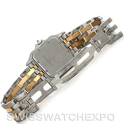 This image shows the back and bracelet of the Cartier Panthere W25028B6 Men's Steel and Gold (two tone) Silver Dial W25028B6 Men's Steel and Gold (two tone) Silver Dial model watch with a close-up angle.