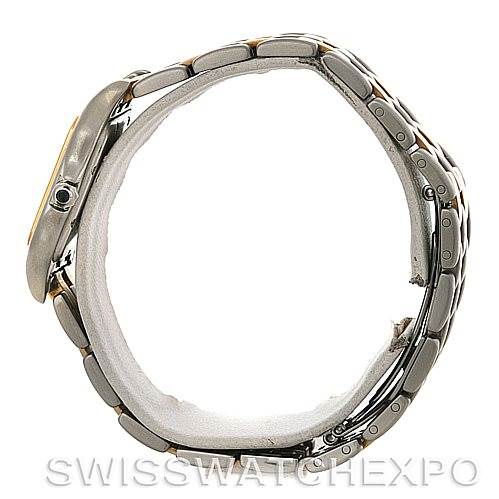 This image shows a side view of the Cartier Panthere W25028B6 Steel and Gold (two tone) Silver Dial W25028B6 Steel and Gold (two tone) Silver Dial model, highlighting the watch
s band and case profile.