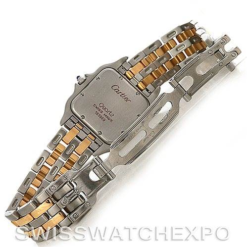 The image shows the underside of the bracelet and clasp of a Cartier Panthere W25028B6 Steel and Gold (two tone) Silver Dial W25028B6 Steel and Gold (two tone) Silver Dial watch.