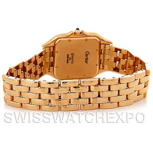 The image shows the back view of a Cartier Panthere W25014B9 Men
s Yellow Gold Silver Dial W25014B9 Men
s Yellow Gold Silver Dial model watch, highlighting the gold bracelet and clasp.