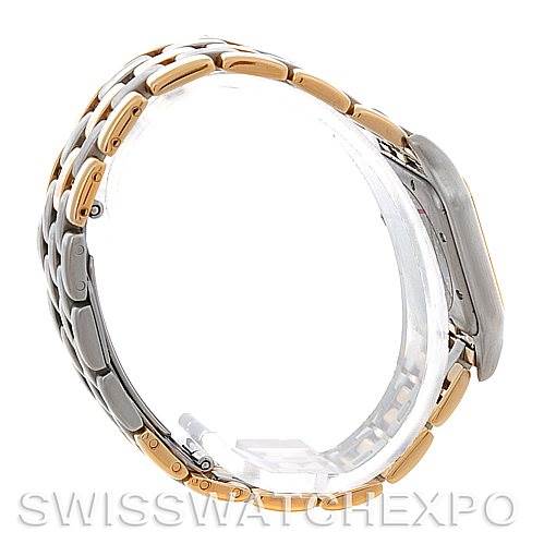 The image shows a side view of the Cartier Panthere Men's Steel and Gold (two tone) Silver Dial Men's Steel and Gold (two tone) Silver Dial watch, highlighting its gold and silver link bracelet.