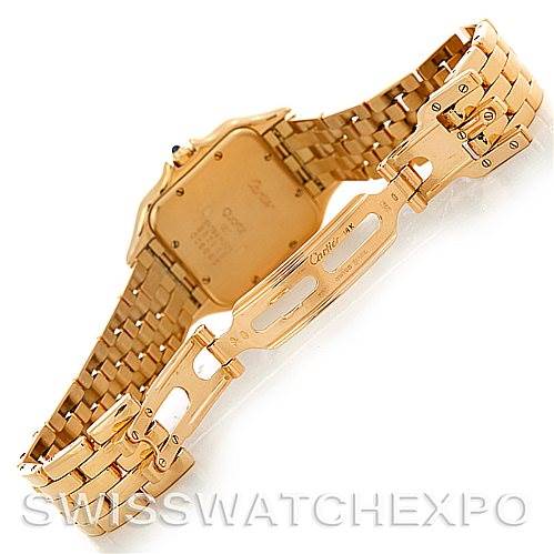This image shows the back view of the bracelet and clasp of a Cartier Panthere W25014B9 Men
s Yellow Gold Silver Dial W25014B9 Men
s Yellow Gold Silver Dial watch.