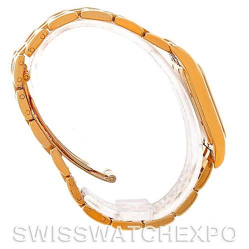 This image shows the side view of the gold bracelet and clasp of a Cartier Panthere W25014B9 Men
s Yellow Gold Silver Dial W25014B9 Men
s Yellow Gold Silver Dial watch.