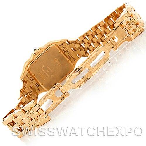 This image shows the case back and bracelet of the Cartier Panthere W25014B9 Men
s Yellow Gold Silver Dial W25014B9 Men
s Yellow Gold Silver Dial model watch, focusing on the clasp and links.