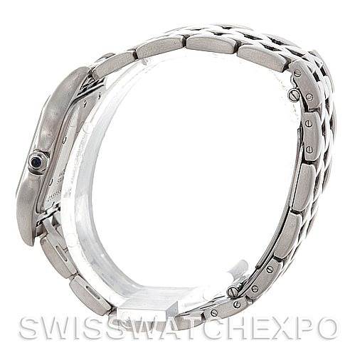 This image shows a side view of the Cartier Panthere W25054P5 Men
s Stainless Steel Silver Dial W25054P5 Men
s Stainless Steel Silver Dial watch, highlighting its bracelet and case profile.