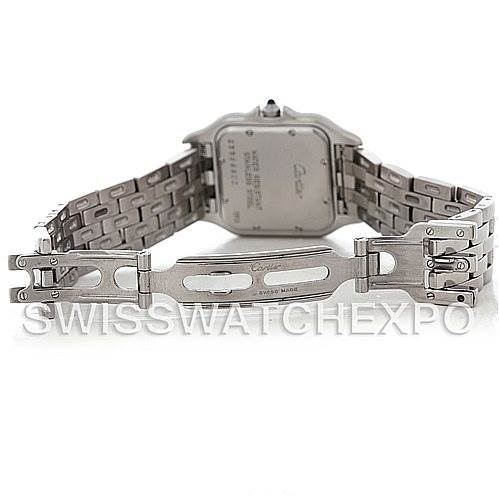 The image shows the back view and clasp of the Cartier Panthere W25054P5 Men
s Stainless Steel Silver Dial W25054P5 Men
s Stainless Steel Silver Dial model watch.