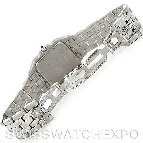 The image shows the back view of a Cartier Panthère model watch, focusing on the bracelet and clasp.