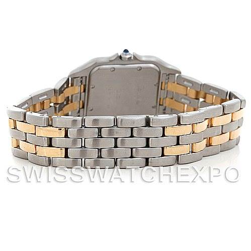 This image shows the back view of the Cartier Panthere W25028B6 Men
s Steel and Gold (two tone) Silver Dial W25028B6 Men
s Steel and Gold (two tone) Silver Dial watch, highlighting its two-tone metal bracelet.