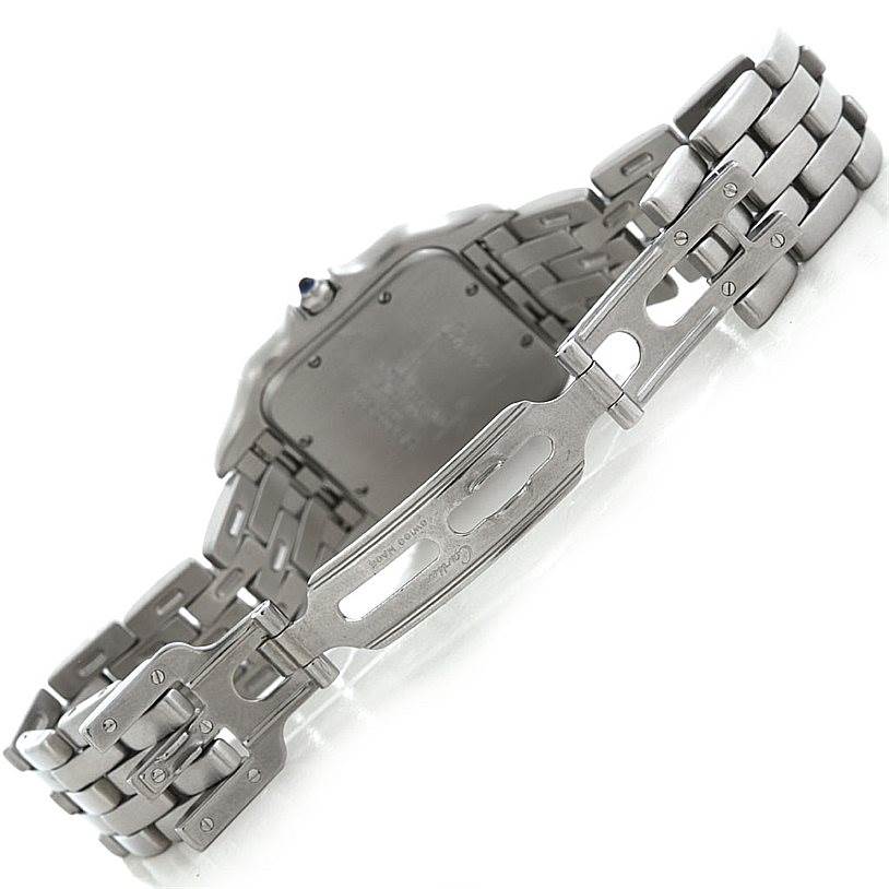 The image shows the underside of the bracelet and clasp of a Cartier Panthere W25032P5 Men's Stainless Steel Silver Dial W25032P5 Men's Stainless Steel Silver Dial watch.