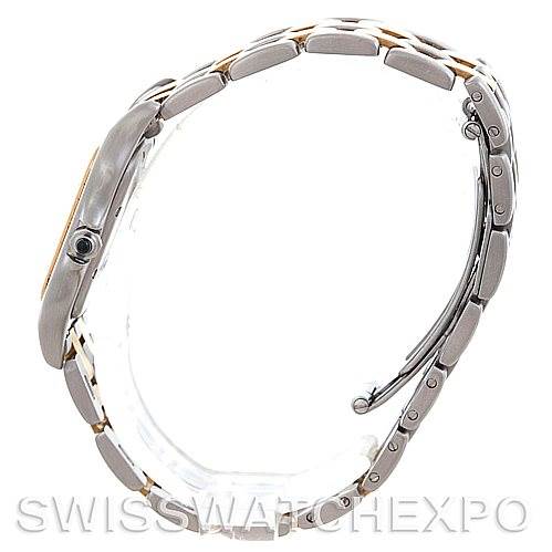 This image shows a side profile of the Cartier Panthere W25028B6 Men's Steel and Gold (two tone) Silver Dial W25028B6 Men's Steel and Gold (two tone) Silver Dial watch, highlighting its band and thickness.