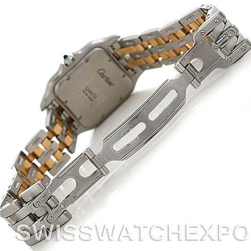 This image shows the back and bracelet of a Cartier Panthere W25028B6 Men's Steel and Gold (two tone) Silver Dial W25028B6 Men's Steel and Gold (two tone) Silver Dial watch, highlighting the clasp and links.