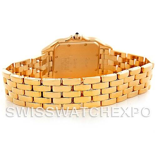 This image shows the backside and bracelet of a Cartier Panthere W25014B9 Men's Yellow Gold Silver Dial W25014B9 Men's Yellow Gold Silver Dial model watch.
