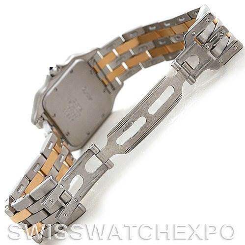 The image shows the back of the Cartier Panthere Steel and Gold (two tone) Silver Dial Steel and Gold (two tone) Silver Dial model watch, highlighting the bracelet and clasp.