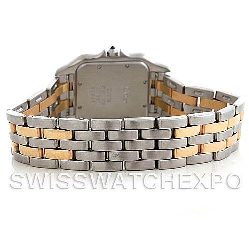 The image shows a rear view of the bracelet and case back of the Cartier Panthere Steel and Gold (two tone) Silver Dial Steel and Gold (two tone) Silver Dial watch, highlighting its two-tone metal links.
