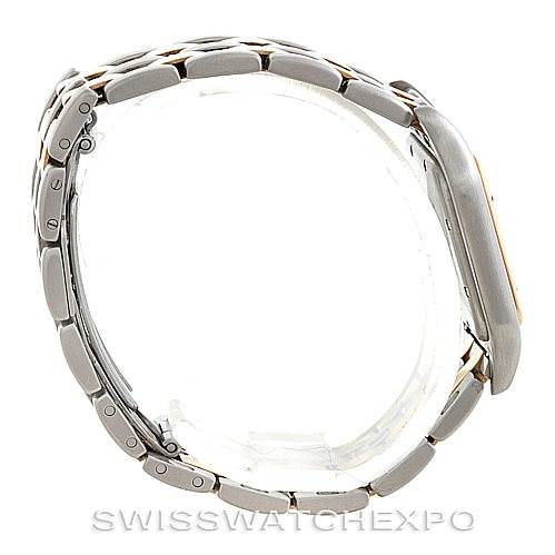 This image shows a side view of the Cartier Panthere W25028B6 Men's Steel and Gold (two tone) Beige Dial W25028B6 Men's Steel and Gold (two tone) Beige Dial watch, highlighting the bracelet and profile of the watch case.