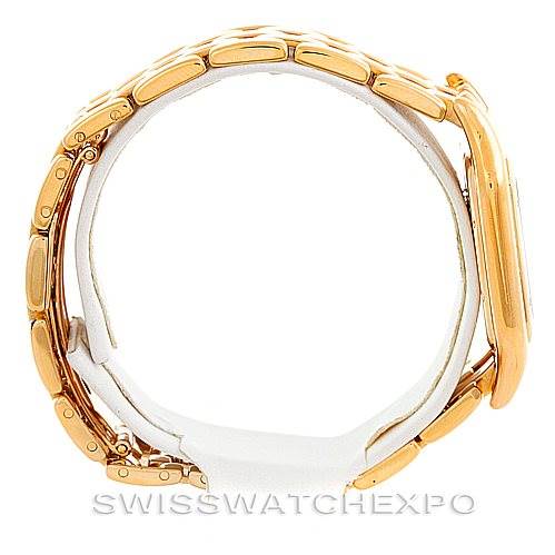 Side view of a Cartier Panthere Men's Yellow Gold Silver Dial Men's Yellow Gold Silver Dial watch highlighting the bracelet and clasp.