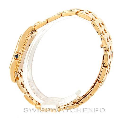 The image shows a side view of a Cartier Panthere W25014B9 Men
s Yellow Gold Silver Dial W25014B9 Men
s Yellow Gold Silver Dial watch, displaying its gold case and bracelet.