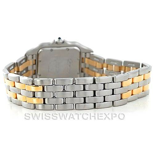 The image shows the back and bracelet of a Cartier Panthere W25028B6 Men's Steel and Gold (two tone) Beige Dial W25028B6 Men's Steel and Gold (two tone) Beige Dial watch with a two-tone metal finish.