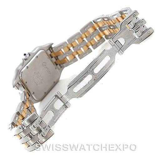 This image shows the back and clasp of the Cartier Panthere W25028B6 Men's Steel and Gold (two tone) Beige Dial W25028B6 Men's Steel and Gold (two tone) Beige Dial watch, highlighting its two-tone metal bracelet.