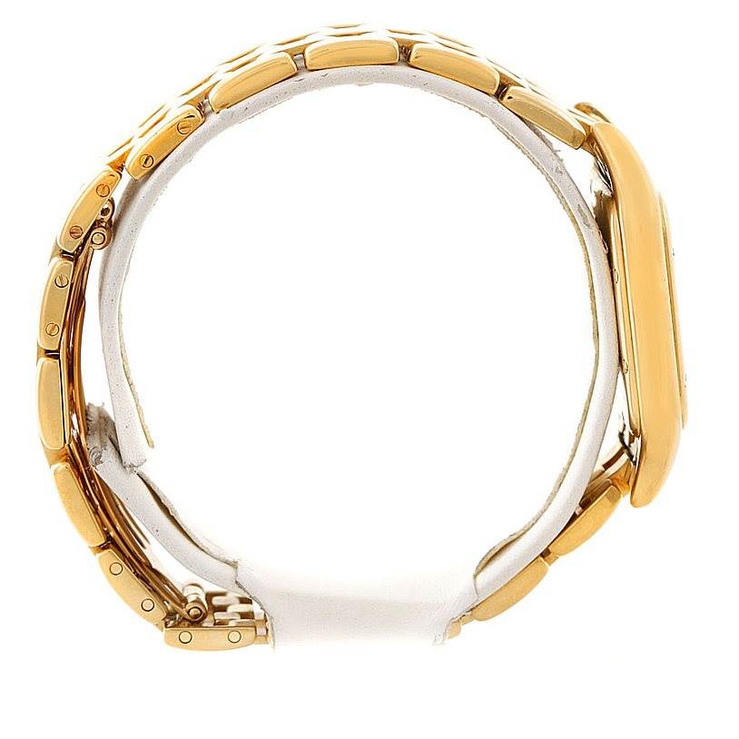The image shows a side view of the Cartier Panthere W25014B9 Men
s Yellow Gold Silver Dial W25014B9 Men
s Yellow Gold Silver Dial watch focusing on its band and case.