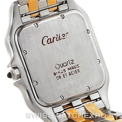The image shows the back case and part of the bracelet of the Cartier Panthere Men
s Steel and Gold (two tone) Silver Dial Men
s Steel and Gold (two tone) Silver Dial watch.