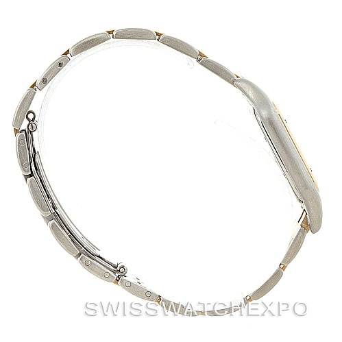 The image shows a side profile of the Cartier Panthere Men
s Steel and Gold (two tone) Silver Dial Men
s Steel and Gold (two tone) Silver Dial model watch, focusing on its bracelet and case.