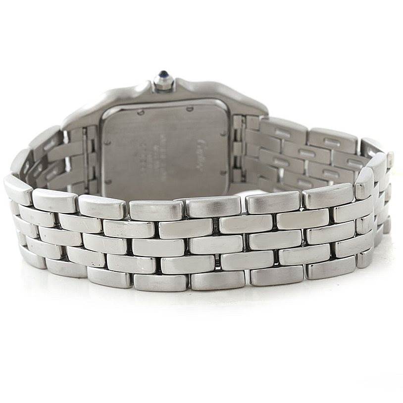 This image shows the back and bracelet of a Cartier Panthere W25032P5 Men's Stainless Steel Silver Dial W25032P5 Men's Stainless Steel Silver Dial model watch.