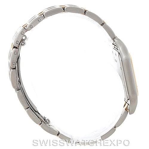 This side view of the Cartier Panthere W25028B6 Men's Steel and Gold (two tone) Beige Dial W25028B6 Men's Steel and Gold (two tone) Beige Dial watch shows the band and case.