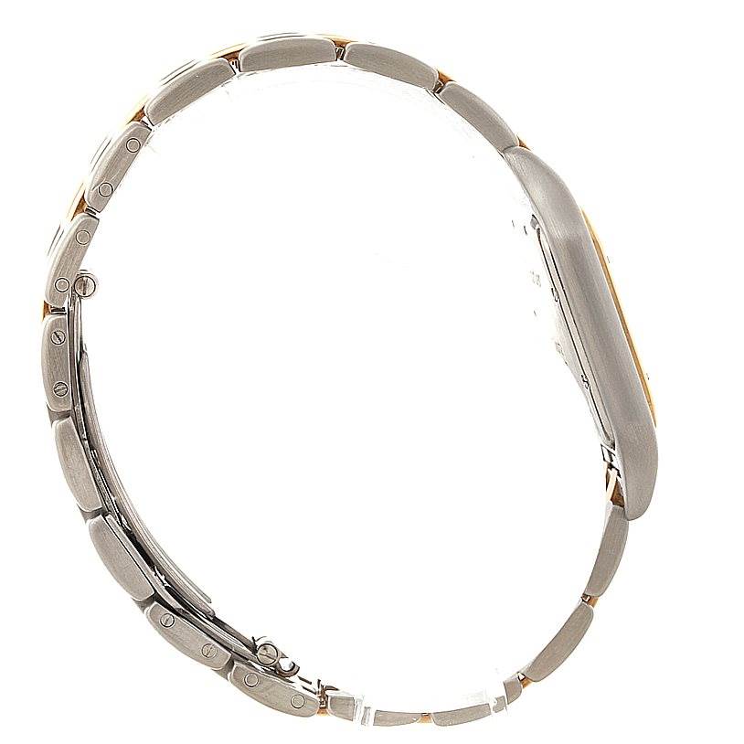 The image shows a side profile of the Cartier Panthere W25028B6 Steel and Gold (two tone) Beige Dial W25028B6 Steel and Gold (two tone) Beige Dial model watch, highlighting its bracelet and case.