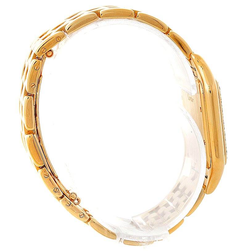 The image shows a side view of the Panthere model by Cartier, highlighting the gold bracelet and side of the case.