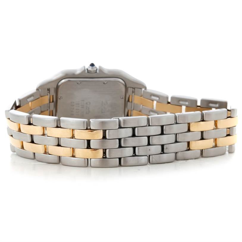 This image shows the back and band of a Cartier Panthere Steel and Gold (two tone) Silver Dial Steel and Gold (two tone) Silver Dial watch in a two-tone design.