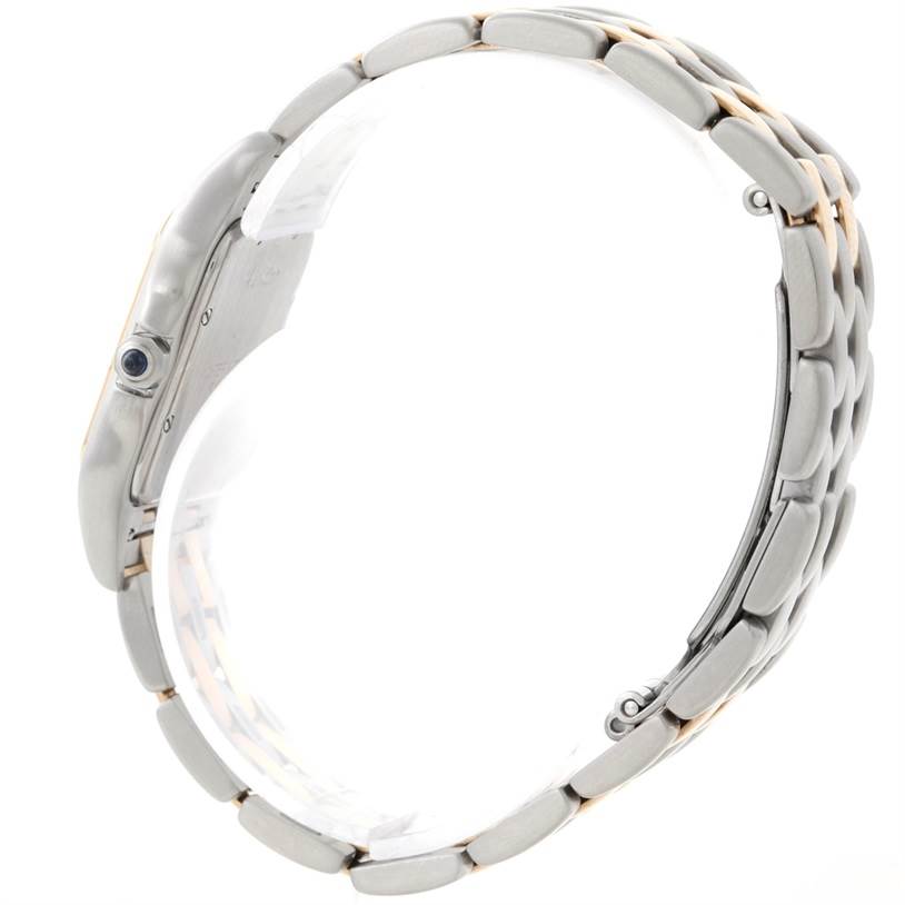 This image shows the side profile of the Cartier Panthere W25028B6 Steel and Gold (two tone) Beige Dial W25028B6 Steel and Gold (two tone) Beige Dial watch, highlighting the band and the edge of the watch face.