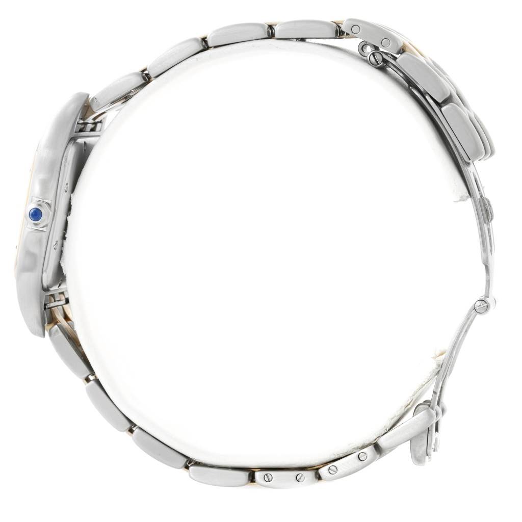 This image shows a side profile of a Cartier Panthere W25028B6 Steel and Gold (two tone) Silver Dial W25028B6 Steel and Gold (two tone) Silver Dial watch, highlighting its bracelet and case.