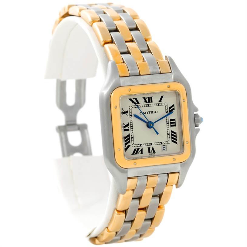 The image shows a Cartier Panthere W25028B8 Steel and Gold (two tone) Beige Dial W25028B8 Steel and Gold (two tone) Beige Dial watch at a slight angle, displaying its face, bezel, and band.