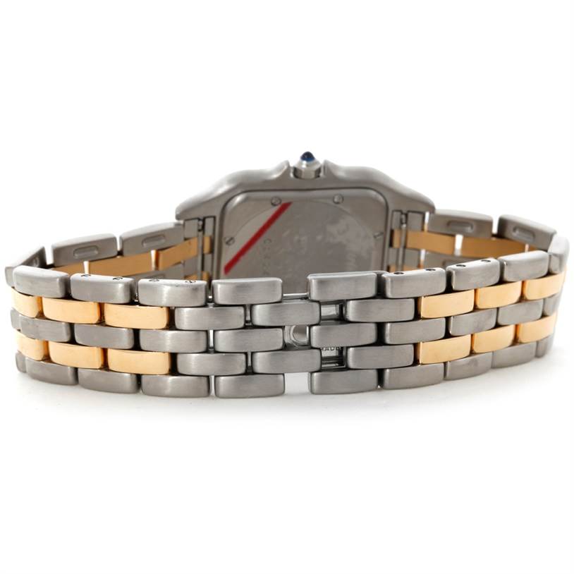 This image shows the back view of the bracelet and case of the Cartier Panthere W25028B6 Steel and Gold (two tone) Beige Dial W25028B6 Steel and Gold (two tone) Beige Dial watch.