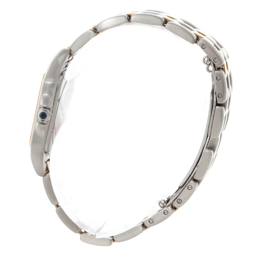 The image shows a side view of the Panthere model watch by Cartier, highlighting its bracelet and case.